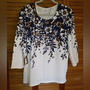 Alfred Dunner Navy Blue & Off White Ladies Bloue 3/4 Sleeve SZ XL